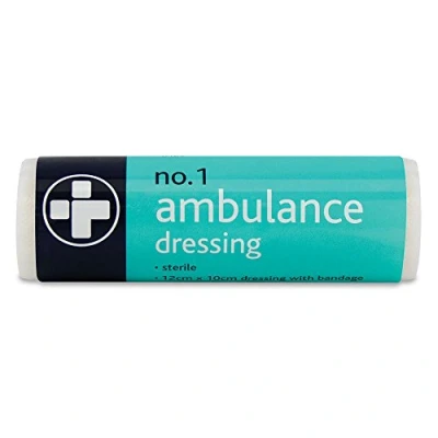 Image of Reliance Medical No 1 Ambulance Dressing Sterile, Flow Wrapped, 12 cm x 10 cm, Thick and Absorbent Wound Pad with Soft Stretch Bandage, Pack of