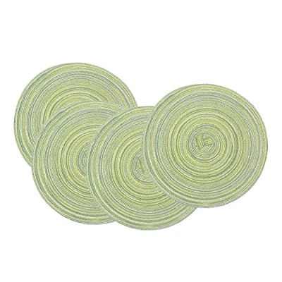 Image of SCF2017 Set of 4 Round Woven Cotton Yarn Placemats 18cm Small Table Mats Coasters(Green)