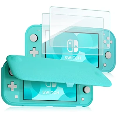 Image of ProCase for Nintendo Switch Lite Flip Case with 2 Pack Tempered Glass Screen Protectors, Slim Soft Cover Anti Scratch Protective 2019 Turquoise