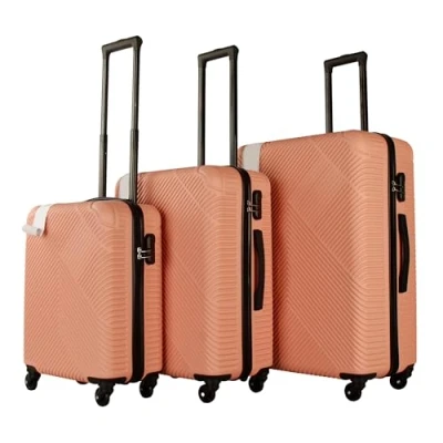 Image of Neo 3 Piece Hard Shell Luggage Suitcase Set ABS Expandable Handle Lightweight Durable Trolley Travel with 360 Spinner Wheels Inbuilt Lock 20&quot; 24&quot; 28&quot; (Rose Gold)