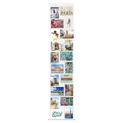 Image of trendfinding photo curtain 10x15cm portrait and landscape for 20 photos transparent with metal eyelets hanging, pretty rod 2 decorative balls at the bottom