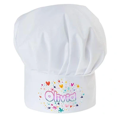 Image of Personalised Chef Hat For children with your name Professional Cooks Hats Baker Home Kitchen School Fully Adjustable Sweet [099]