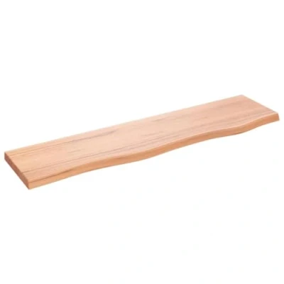 Image of vidaXL Light Brown Wall Shelf in Rustic Style 80x20x2 cm Solid Oak Wood with Live Edge, for Living Room, Office, Dining Bedroom, Kitchen