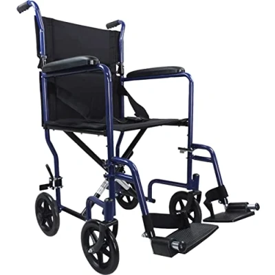 Image of Aidapt Folding Lightweight Attendant Propelled Steel Wheelchair with Brakes, Lap Strap, Removable Foot Rests. Ideal for Every Day Use Indoors and Outside