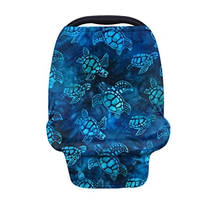 Image of Binienty Multi use Babies Carseat Canopies, Stretchy Fabric Baby Nursing Cover Canopy, Blue Sea Turtle Boho Style Pattern