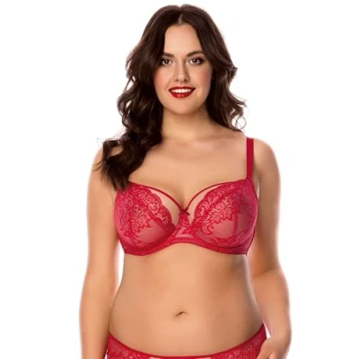Image of Vivisence Underwired Lace Semi Padded Bra 1045, Red,36C