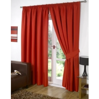 Image of viceroy bedding PAIR OF Luxury FAUX SILK Pencil Pleat Curtains INCLUDING MATCHING TIE BACKS (66&#039;&#039; x 54&#039;&#039;, Red)