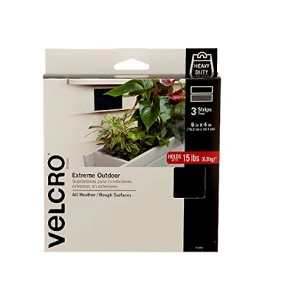 Image of VELCRO Brand Outdoor Wide Heavy Duty Strips 6&quot; x 4&quot; Pk of 3 Holds 15 lbs Black Extreme Industrial Strength Adhesive Fasteners Strong Weather Resistance for Rough Surfaces