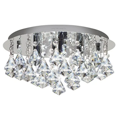 Image of Long Life Lamp Company Modern Round Chandelier Ceiling Light Crystal Rain Droplet Reflective Silver Base STX50019 4D M0014S