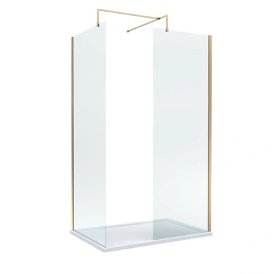 Image of Modern 8mm Glass Walk in Enclosure Wetroom Screens with Brushed Brass Profile and White Shower Tray 1200 x 800mm