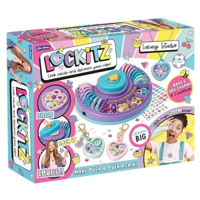 Image of John Adams Lockitz Luxury Studio: Arts and Crafts Fashion Jewellery Maker, create cute bag charms necklaces, includes secret Zoom Beads with 8 messages to find inside, for kids 6+