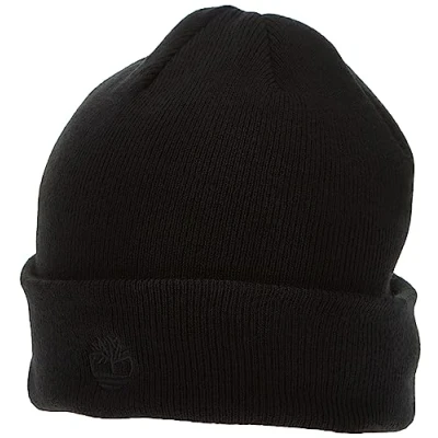 Image of Timberland Men&#039;s Cuffed Beanie with Embroidered Logo Cold Weather Hat, Black, One Size