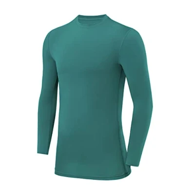 Image of PowerLayer Compression Shirt for Boys, Thermal Long Sleeve Tops Men Base Layers Running Cycling Gym Top Carmine Green (Boys), 8 10 Years