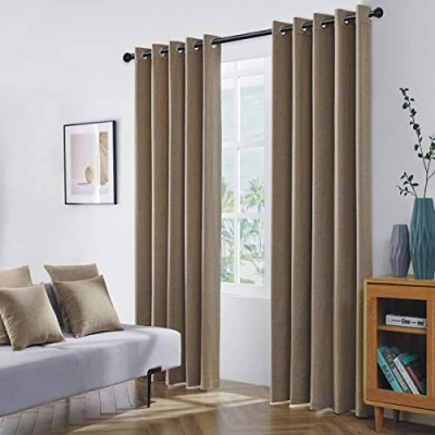 Image of COASTLINE Luna brushed blackout eyelet curtains Mocha Camel Coffee thermal insulated window treatment 2 panels blinds floor for bedroom,Livingroom,Kids nursery room Width 66&quot; x Drop 54&quot;