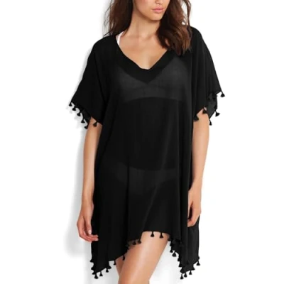Image of Swimsuit Cover Ups for Women,Beach Dress Bikini Women Chiffon Swimwear Beach (Black)