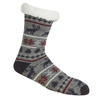 Image of Pierre Roche Mens Fairisle Fully Fleece Lined Winter Lounge Slipper Socks/House Slippers (1 Pair Grey Fairisle)