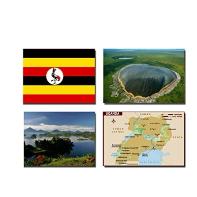 Image of SET OF 4 UGANDA FRIDGE MAGNETS FLAG MAP ATTRACTIONS