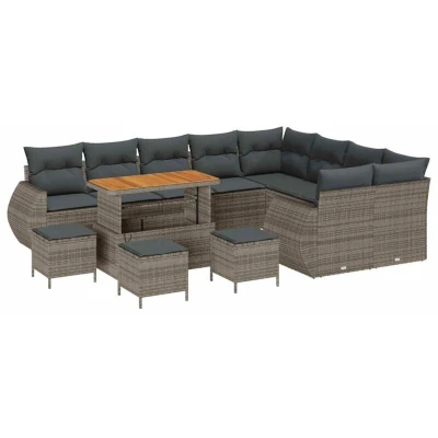 Image of vidaXL 13 Piece Garden Sofa Set with Cushions Grey Poly Rattan Acacia