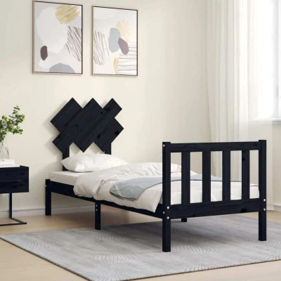 Image of vidaXL Bed Frame without Mattress Black Small Single Solid Wood Pine