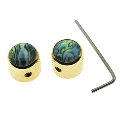 Image of KAISH Gold Set of 2 Abalone Top Guitar Knobs Dome Bass Knob with Screw for Tele/Telecaster
