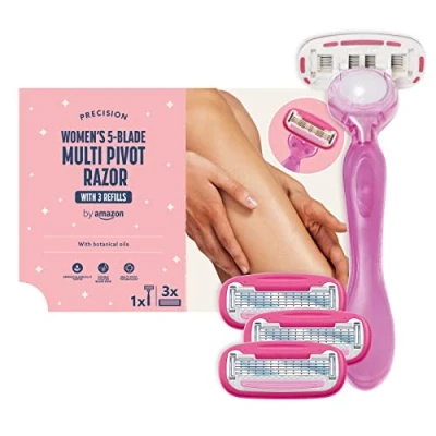 Image of by Amazon Women&#039;s 5 Blade Razor with Multi Axis Pivot handle + 3 refills
