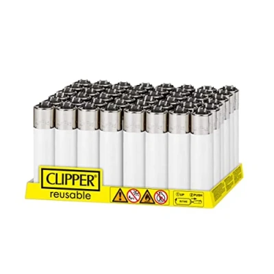Image of Clipper Classic Large CP11 Refillable Lighter Solid Color Design Butane Lighter, 48 Count, Pack of Lighters for Adult Outdoor and Home Use Soft Flame (Solid White)
