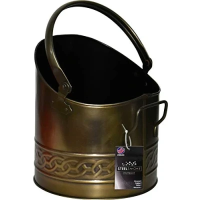 Image of Heavy Duty Mini Metal Fireplace Round Coal Scuttle Bucket Hod (Brass)