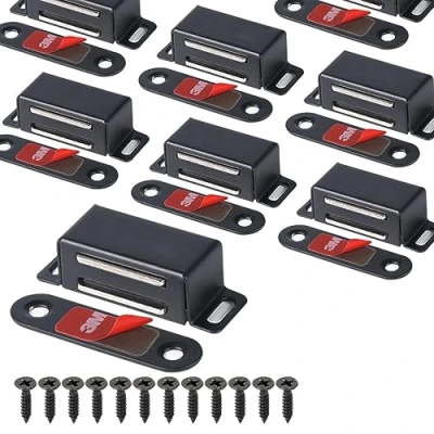 Image of Mousike Cabinet Magnets Magnetic Door Catch Stainless Steel Magnet for Kitchen Bathroom Cupboard Wardrobe Closet Closures Drawer Latch 20 lbs (Black 8Pack)