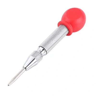 Image of Automatic Center Punch High Speed Steel Hole Marking Tool Marker with Protective Cover for Wood, Metal, Plastic, Car Window Puncher Breaker (Silver)