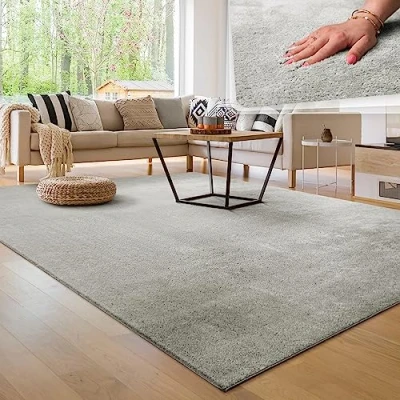 Image of Paco Home Living Room Rug Fluffy Washable in Short Pile Soft, Size:120x170 cm, Colour:Silver