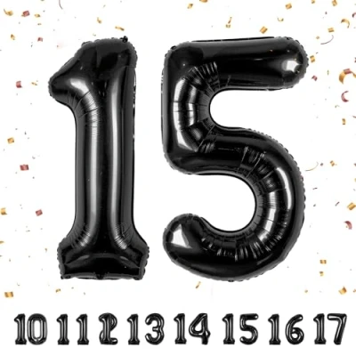 Image of Number Balloons 15,Black 15 Balloon 40 Inch Giant Helium Foil for Boys Girls 15th Birthday Party Decor Anniversary Decorations Supplies