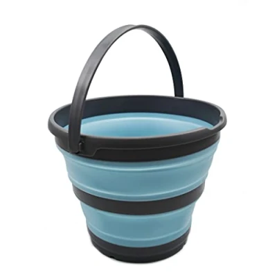 Image of SAMMART 10L Collapsible Plastic Bucket Foldable Round Tub Portable Fishing Water Pail Space Saving Outdoor Waterpot, Size 33cm Dia (10L, Grey/Sea Angel, 1)