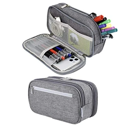 Image of Chelory Large Capacity Pencil Case Big Cases Bag for Boys Girls Teens High Storage Pen Pouch Holder School Student Office Desk Stationery Organiser Supplies Makeup Adults, Grey