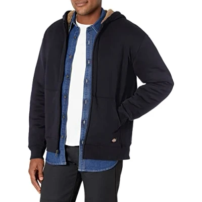 Image of Dickies Men&#039;s Sherpa Lined Fleece Zip Hoodie Jacket, Dark Heather Grey, S