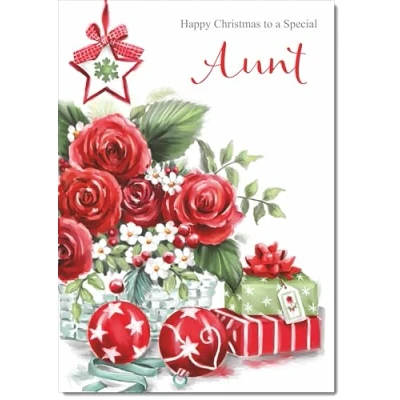 Image of doodlecards Aunt Christmas Card Red Flowers Medium Size for with Plain Envelope