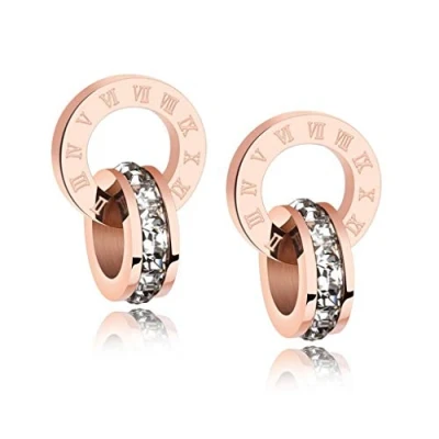 Image of Crystalline Azuria Women 18ct Rose Gold Plated White Crystals Round Circle Stud Earrings