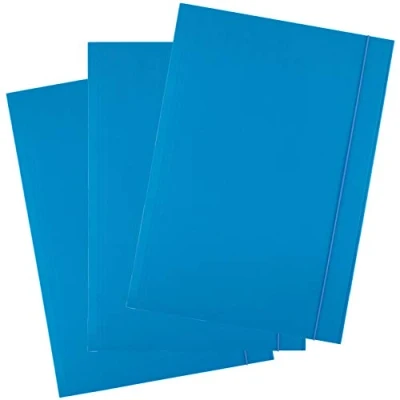 Image of D.RECT Folders for Paperwork Cardboard Files with Elastic Band Document Organiser Folder School Office Home Pack of 25 Pieces 3 Flaps Size: A4 Colour: Blue
