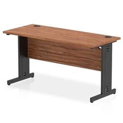 Image of Impulse 1400x600mm Straight Desk Walnut Top Black Cable Managed Leg