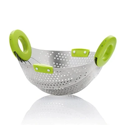 Image of Stainless Steel Telescopic Kitchen Colander Collapsible draining soap Strainer Foldable Pasta aid.