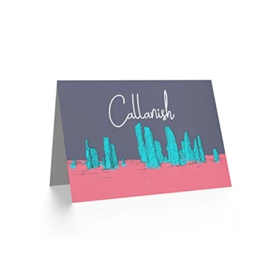 Image of Wee Blue Coo Callanish Standing Stones Lewis Hebrides Illustration Greetings Card