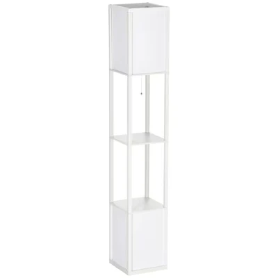 Image of HOMCOM Floor Lamp with Shelves and Dual Light, Modern Corner Standing for Living Room, Bedroom (Bulb not Included), White