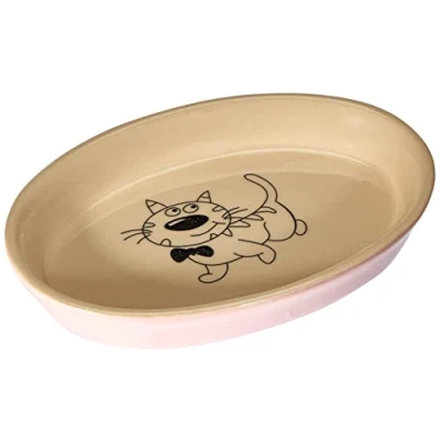Image of Nobby 73636 Ceramic Cat Bowl Oval 17 x 11 2.5 cm, Pink/Beige