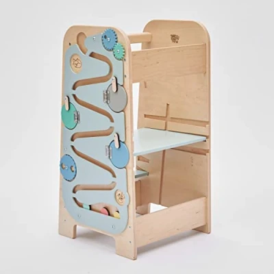 Image of BusyKids Multifunctional Learning Tower Play Kitchen Helper Toddler Step Stool Montessori (Mint)