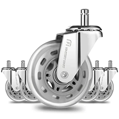 Image of Mastery Mart Rollerblade Style Caster Wheels Replacement Set of 5 for Office Chair, Chair Universal Size 11x22mm, Rubber Casters All Floors, Heavy Duty, Smooth (Not 1KEA, Silver)