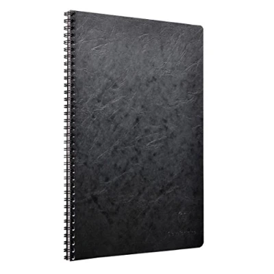 Image of Clairefontaine Ref 781421C Age Bag Wirebound Notebook (100 Pages) A4 Size, Squared Rulings, 90gsm Brushed Vellum Paper, Pocket for Loose Documents Black Cover