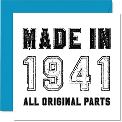 Image of 83rd Birthday Card for Men Women Him Her Made in 1941 All Original Parts Funny Eighty Three Third Great Grandad Nan Grandma, 145mm x Humour Greeting Cards