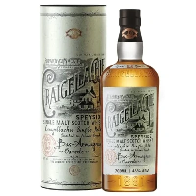 Image of CRAIGELLACHIE 13 Year Old Speyside Single Malt Scotch Whisky, 46% ABV, 70cl, with Gift Tube, Armagnac Cask Finish, Aged in Bas Casks, 700ml