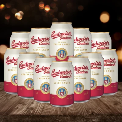 Image of Budweiser Budvar Czech Lager 330ml Cans 5% ABV (12 Pack)