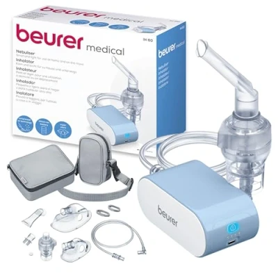 Image of Beurer IH60UK Portable Nebuliser Relief from colds, asthma, and respiratory problems Quiet inhaler using compressed air technology Suitable for adults children With practical storage bag