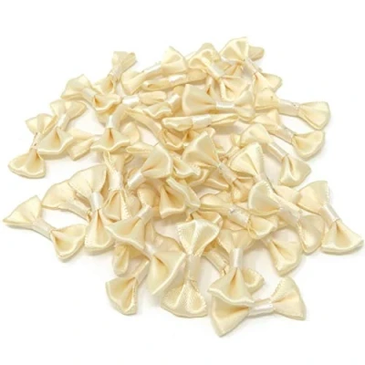 Image of Ivory 30mm Mini Satin Ribbon Bows Decorative Flatback Craft Bow Embellishments (25)